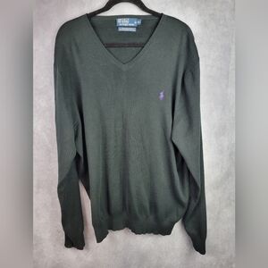 Polo by Ralph Lauren Black Pima Cotton Sweater Vneck Men's Size XXL‎